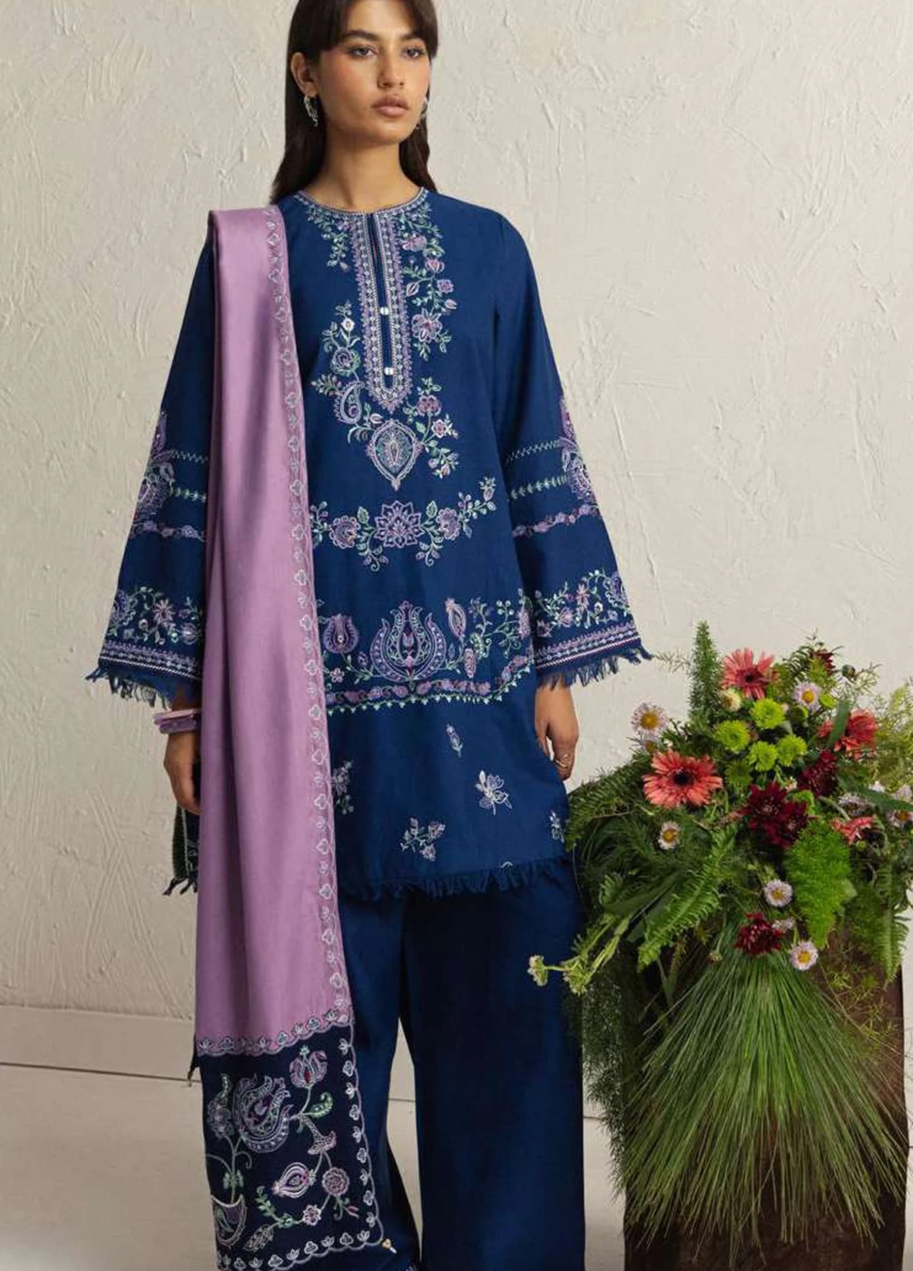 Coco by Zara Shahjahan Unstitched Khaddar 3 Piece Suit CZS26UKW NEELAM 4A -