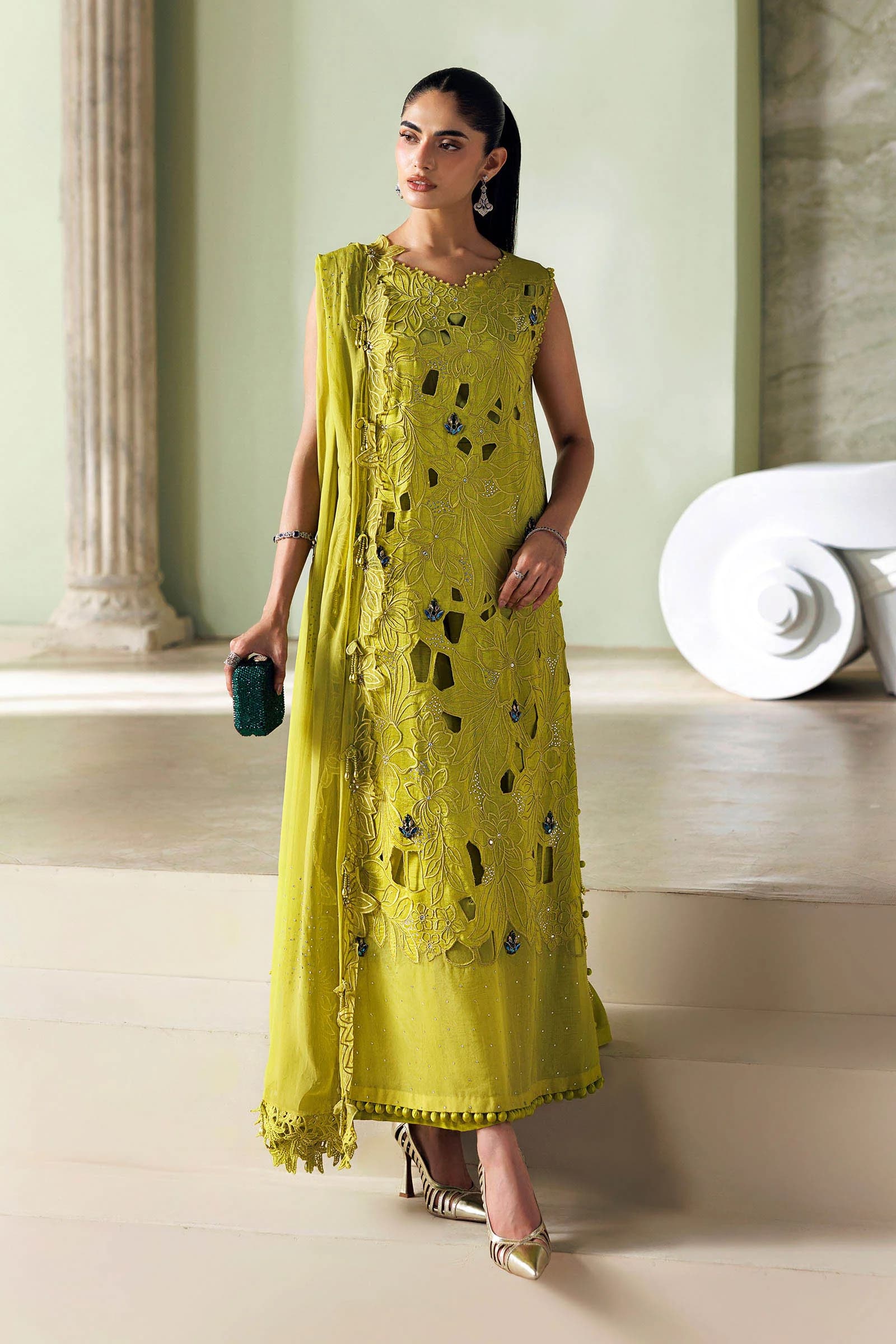 M.b soriee Bemberg Raw Silk Suit SR-01-03-Lime Green