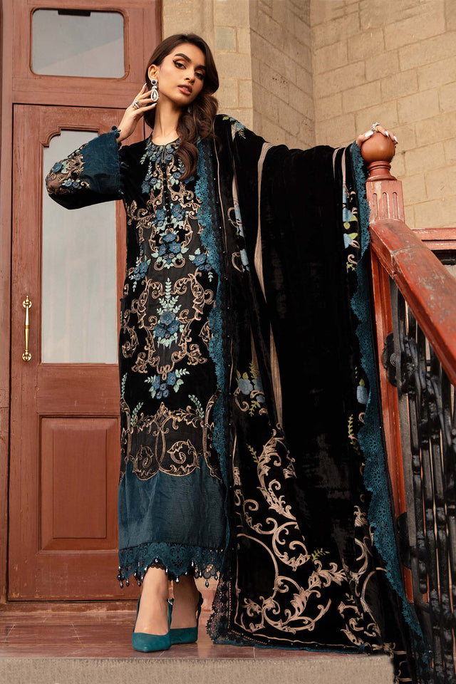 Maria.B 3 Piece Unstitched Embroidered Velvet Suit | DL-1208