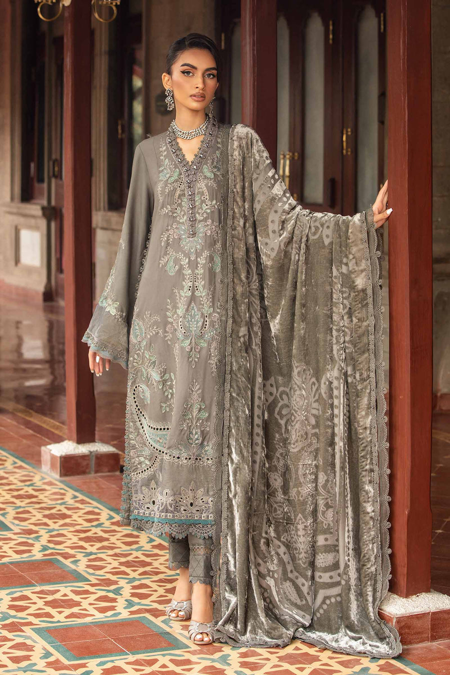 Maria.B 3 Piece Unstitched Embroidered Velvet Suit | DL-1209