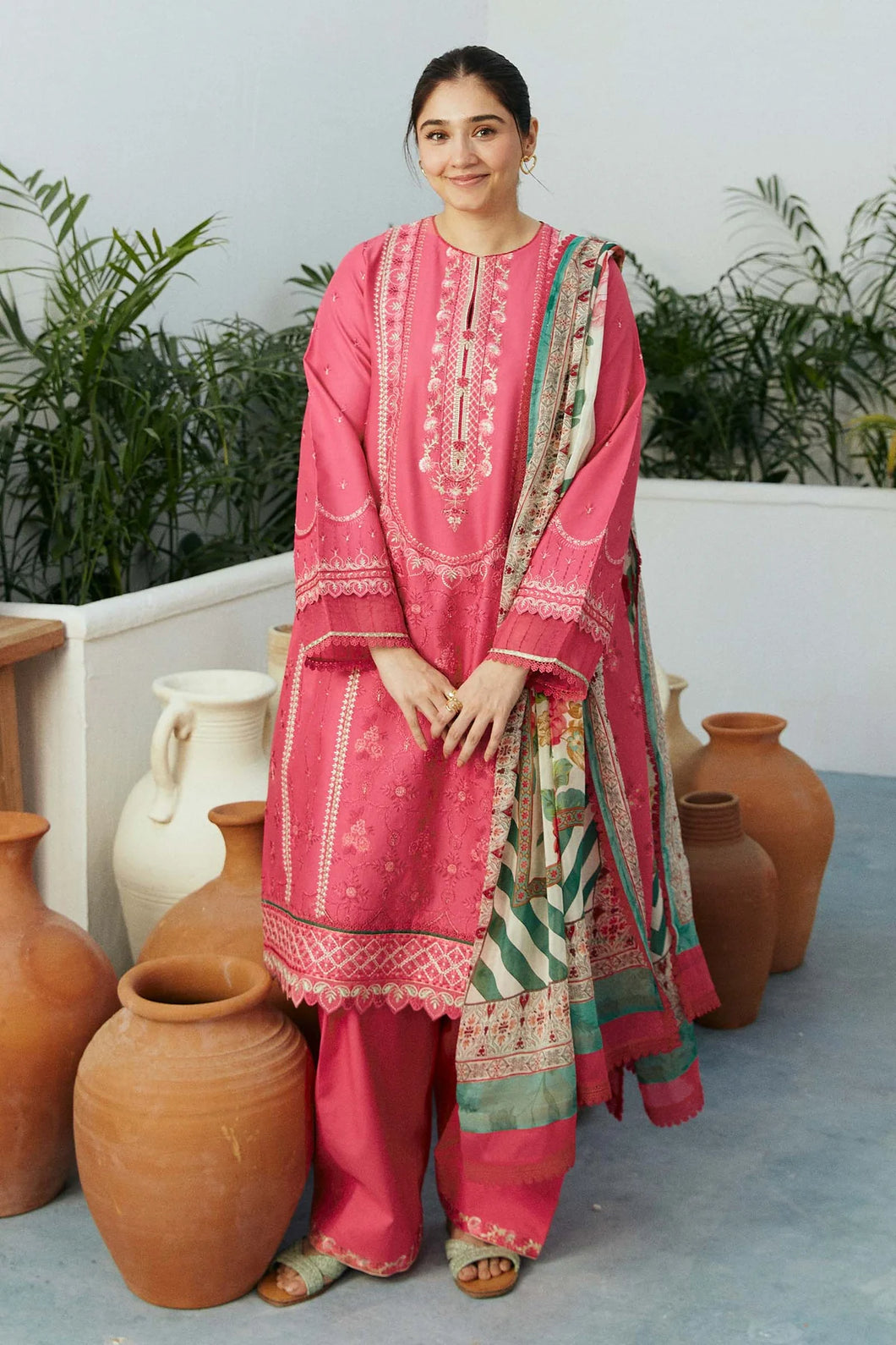 Coco By Zara Shahjahan Embroidered Lawn Suit Unstitched 3 Piece CZS24 D-02 Ivory - Festive Collection